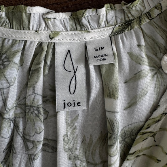 Joie Floral Peasant Blouse in Green & White – Size S - Picture 6 of 10